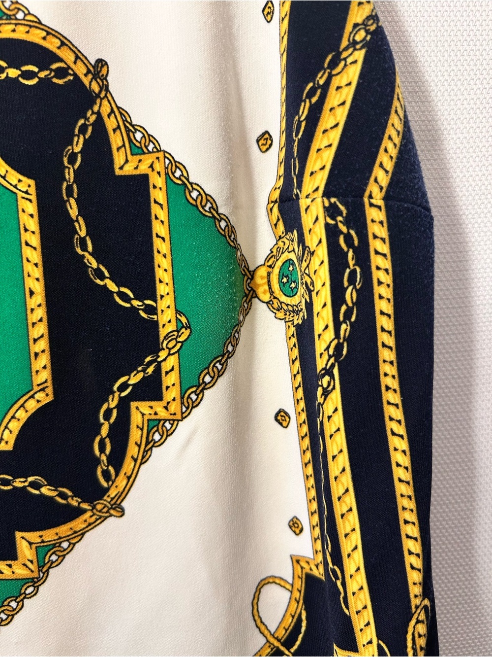 Lauren Ralph Lauren Navy Midi Dress with Green & Gold Scarf Motif - Picture 5 of 8